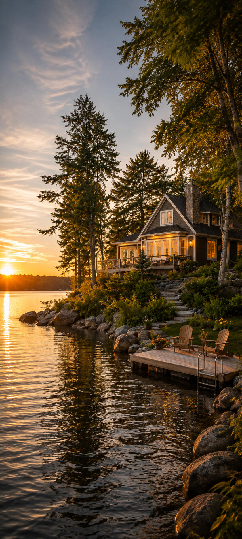 Всесезонный коттедж у озера в Онтарио с частным причалом — пример waterfront property.